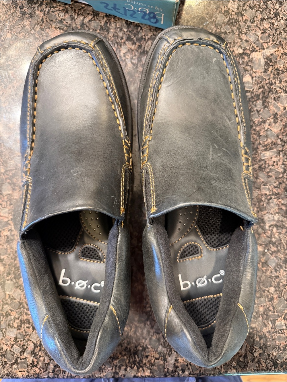 b.o.c. Black Leather Slip-On Loafers with Contrast Stitching